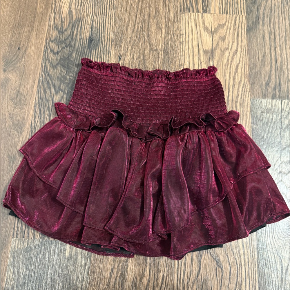 DO+BE Burgundy Sparkle Tiered Mini Skirt